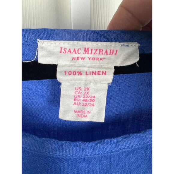 Isaac Mizrahi New York Blue 100% Linen Womens 2X Short Sleeve Boxy Blouse Top - Picture 2 of 5